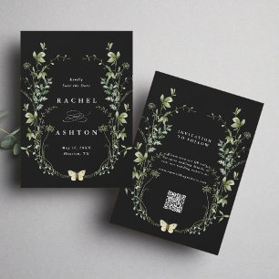 Black Elegant Watercolor Wildflower Wedding Save The Date