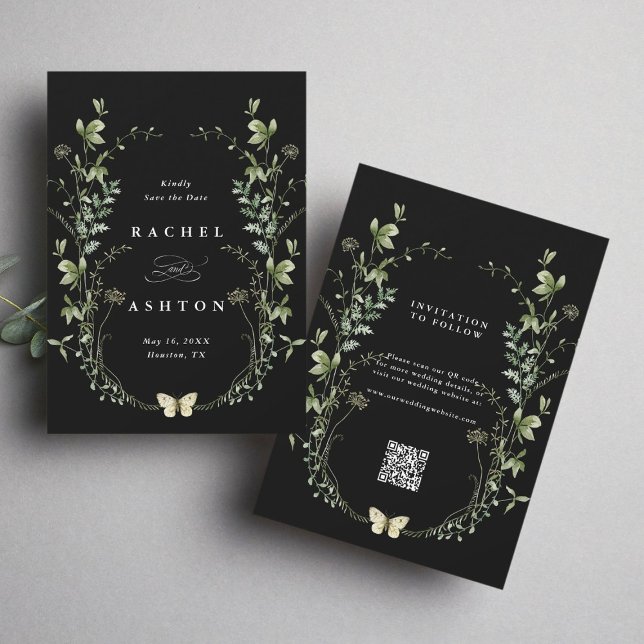 Black Elegant Watercolor Wildflower Wedding Save The Date (Creator Uploaded)