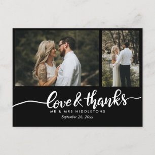 Black Elegant Wedding Love And Thanks Script Postcard