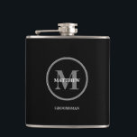 Black elegant Wedding Monogram Groomsman Hip Flask<br><div class="desc">Elevate the Toast with Timeless Sophistication: Black Elegant Wedding Monogram Groomsman Flask. Introducing our Black Elegant Wedding Monogram Groomsman Flask – a symbol of refined taste and camaraderie, meticulously designed to enhance the special moments of your wedding day. This flask encapsulates the essence of classic elegance, adorned with a monogram...</div>