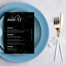 Black Elegant Wedding Table Menu Cards 
