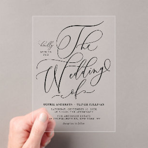 Black Elegant Whimsical Calligraphy Wedding Acrylic Invitations