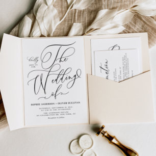 Black Elegant Whimsical Calligraphy Wedding Invitation