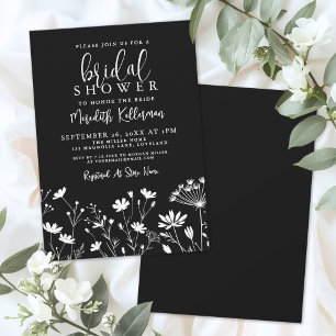 Black Elegant Wildflower Bridal Shower Invitation