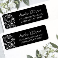 Black Elegant Wildflower Return Address