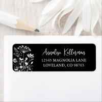 Black Elegant Wildflower Return Address
