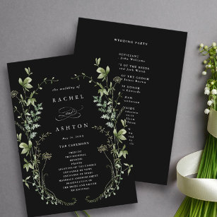 Black Elegant Wildflower Wedding Ceremony  Programme
