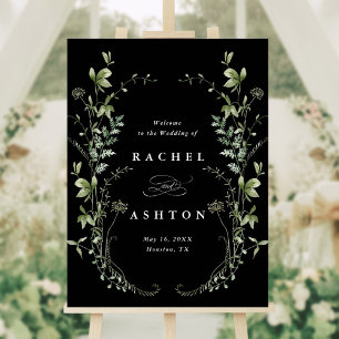 Black Elegant Wildflowers Wedding Welcome Sign