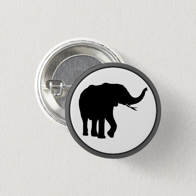 Black Elephant Drawing in White Circle 3 Cm Round Badge (Front & Back)