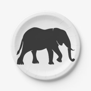 Black Elephant Illustration Animal on Zoo Silhouet Paper Plate