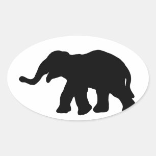 Black Elephant Oval Sticker