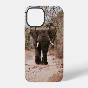 BLACK ELEPHANT WALKING ON BROWN SAND iPhone 12 CASE