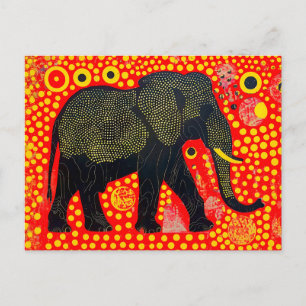 Black Elephant with Orange Bubble Pattern Holiday Postcard