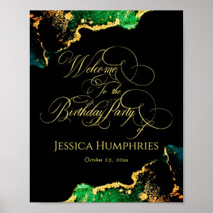 Black Emerald Gold Birthday Welcome Poster