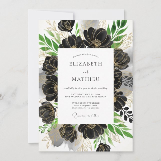 Black Emerald Green Formal Winter Wedding Invitation (Front)