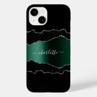 Black emerald green metal agate marble name script