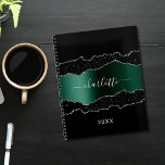 Black emerald green silver agate marble 2024 planner<br><div class="desc">Black,  emerald green and faux silver,  agate,  marble stone print as background. Personalise and add your name and a year. The name is written with a modern hand lettered style script.</div>