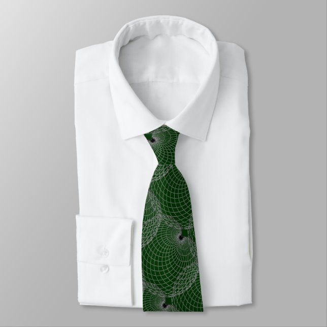 Black Emerald Green & Silver Grey "Spider Web" Tie (Tied)