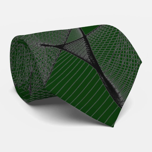 Black Emerald Green & Silver "Spider Web" Tie (Rolled)