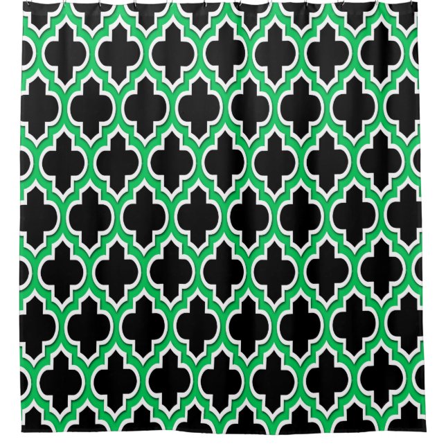 Black Emerald Green White XL Moroccan #4DS Shower Curtain (Front)