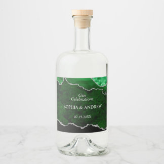 Black & Emerald Greenery Wedding Liquor Bottle Label