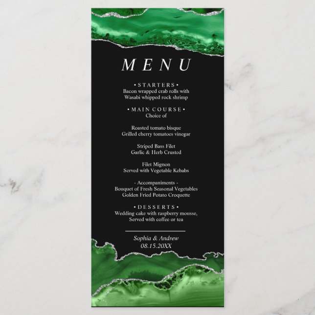 Black & Emerald Greenery Wedding Menu (Front)