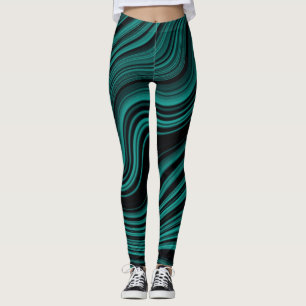 Black & Emerald Wavy Abstraction Leggings