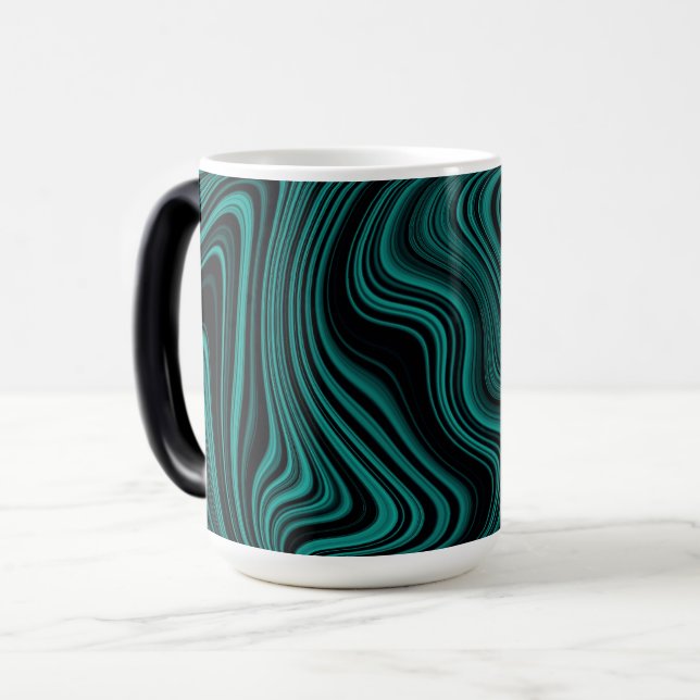 Black & Emerald Wavy Abstraction Magic Mug (Front Left)