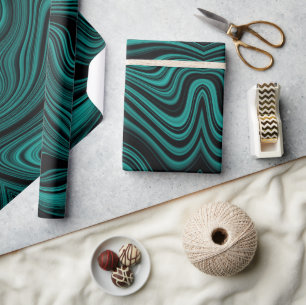 Black & Emerald Wavy Abstraction Wrapping Paper