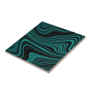 Black & Emerald Wavy Agate Abstraction Tile