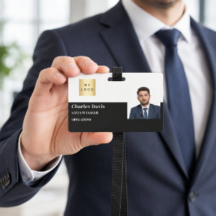 Black employee ID logo photo security horizontal Badge