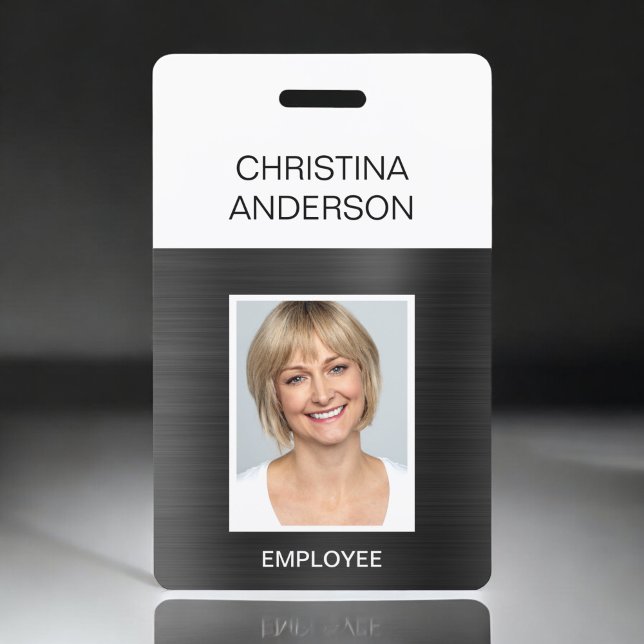 Black Employee  - Name Photo Corporate Metallic ID Badge (Creator Uploaded)