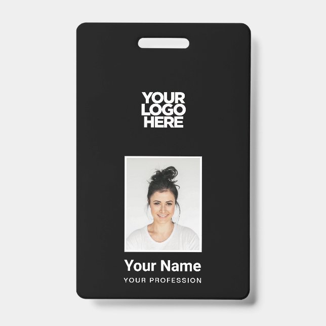 Black Employee - Photo, BarCode, Large Logo, Name ID Badge (Front)