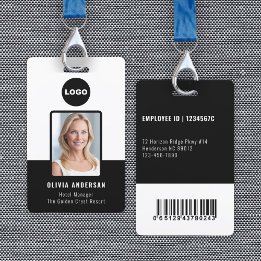 Black Employee Photo ID Bar Code Company Security Badge
