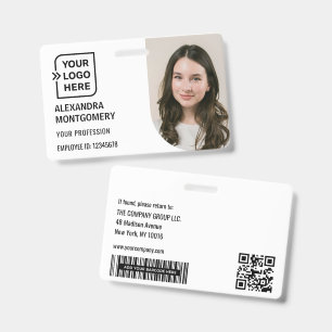Black Employee Photo ID Logo Barcode QR Code Name Badge