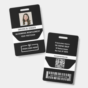 Black Employee Photo ID Logo Barcode QR Code Name Badge