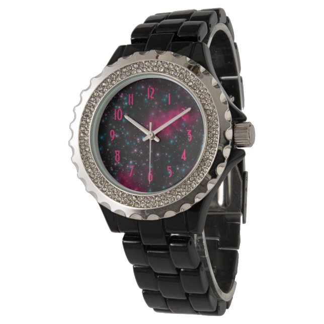 Black-Enamel Starfields Rhinestone Women's Watch (Angled)