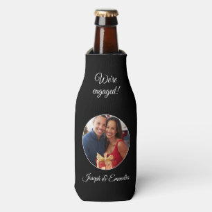 Black Engagement Party Photo Bottle Cooler