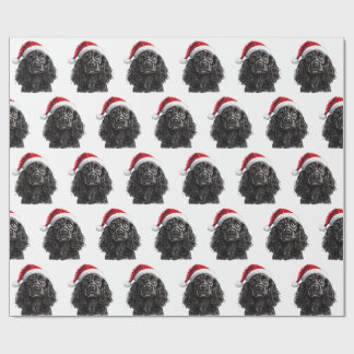 Black English Cocker Spaniel Dog with Santa Hat Wrapping Paper