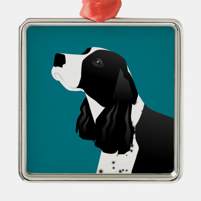 Black English Springer Spaniel Basic Breed Metal Tree Decoration (Front)