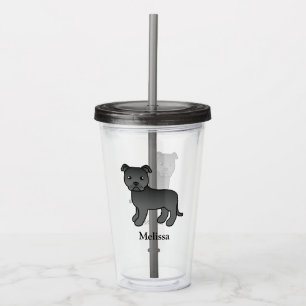 Black English Staffie Cute Cartoon Dog & Name Acrylic Tumbler