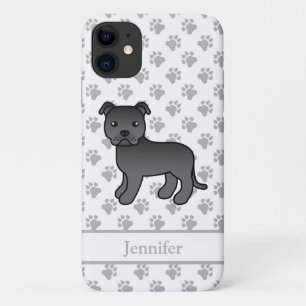 Black English Staffie Cute Cartoon Dog & Name Case-Mate iPhone Case