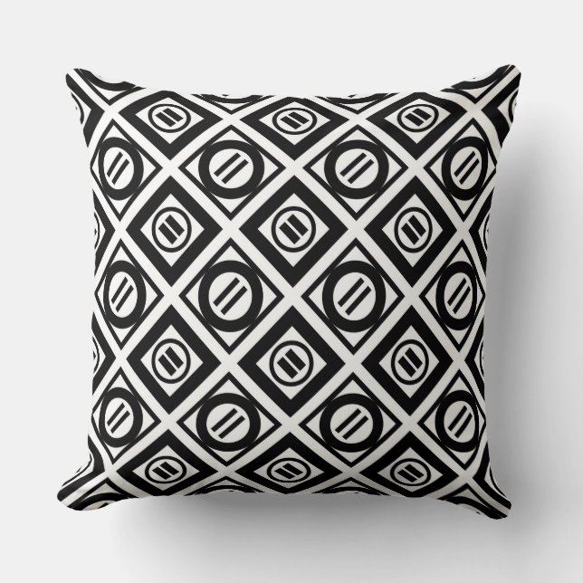 Black Equal Sign Geometric Pattern on White Cushion (Front)