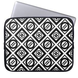 Black Equal Sign Geometric Pattern on White Laptop Sleeve