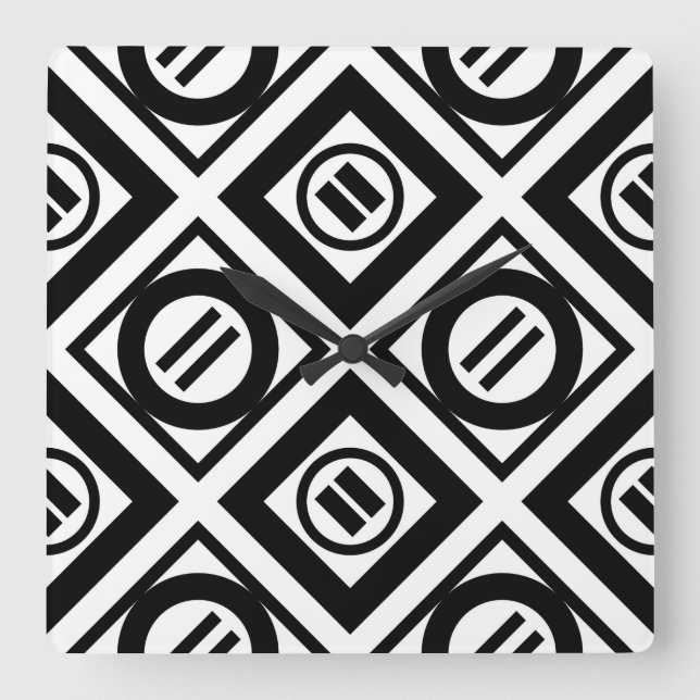 Black Equal Sign Geometric Pattern on White Square Wall Clock (Front)