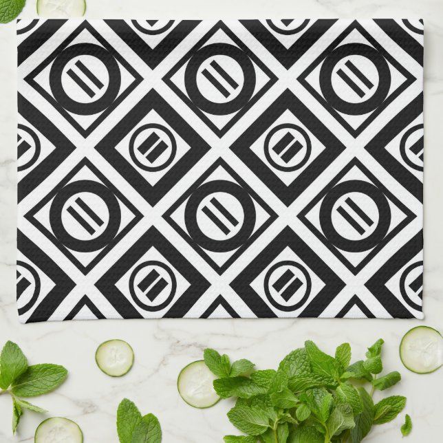 Black Equal Sign Geometric Pattern on White Tea Towel (Folded)