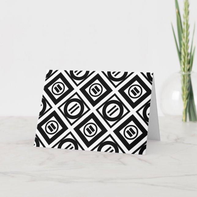 Black Equal Sign Geometric Pattern on White Thank You Card (Front)