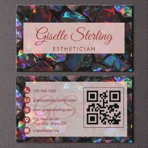  Black Esthetician Opal Gemstone QR Code Business Card