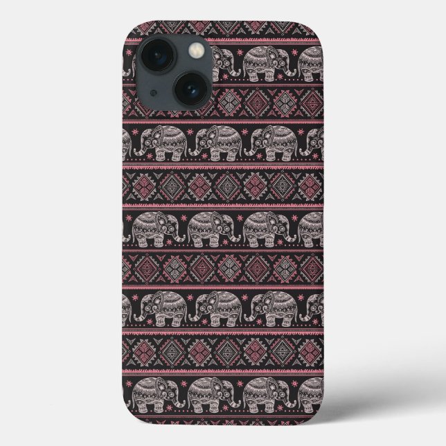 Black Ethnic Elephant Pattern Case-Mate iPhone Case (Back)