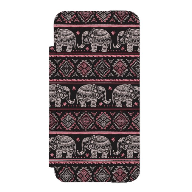 Black Ethnic Elephant Pattern Incipio iPhone Wallet Case (Folio Front)